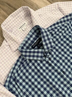 Mizzen+Main Blue Gingham and Light Pink Check Dress Shirts